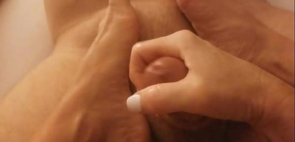  Amateur wife gets cum fountain after handjob
